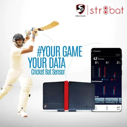 SG Str8bat Cricket Bat Sensor with batsman and smartphone performance data