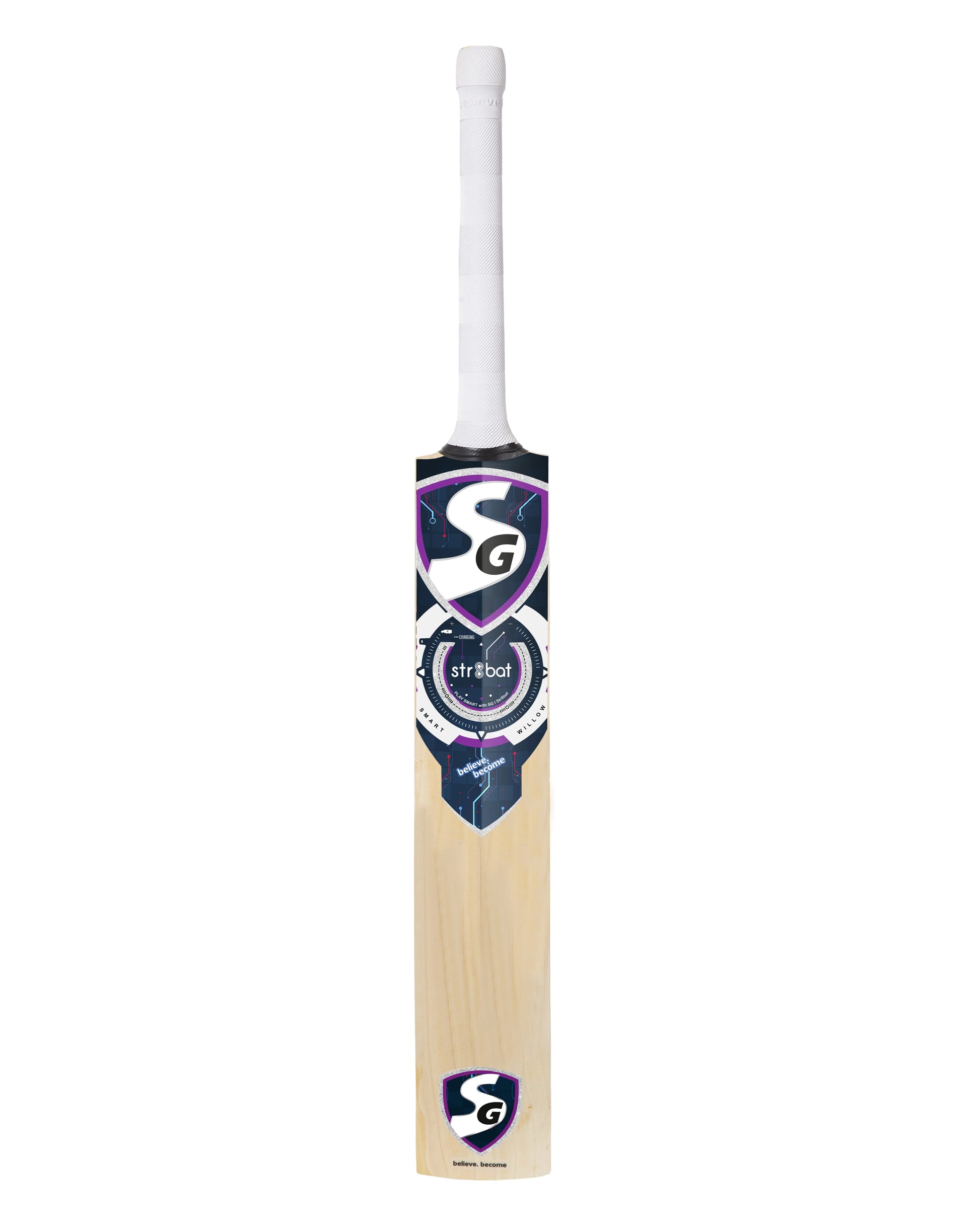 Cricket bat made of English willow by Cric Studio Canada, featuring a sleek design and wooden handle for professional play.