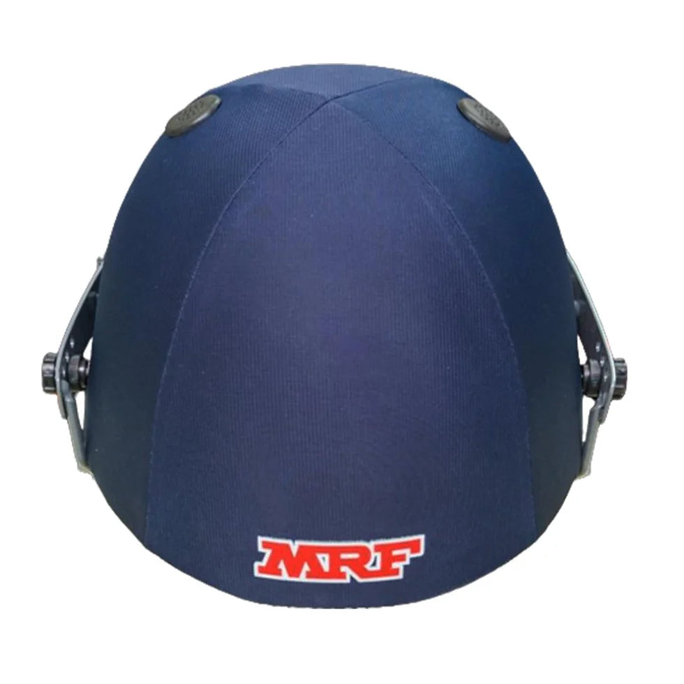 Plain black MRF Prodigy helmet with skull design, featuring a smooth surface and adjustable strap for cricket safety.