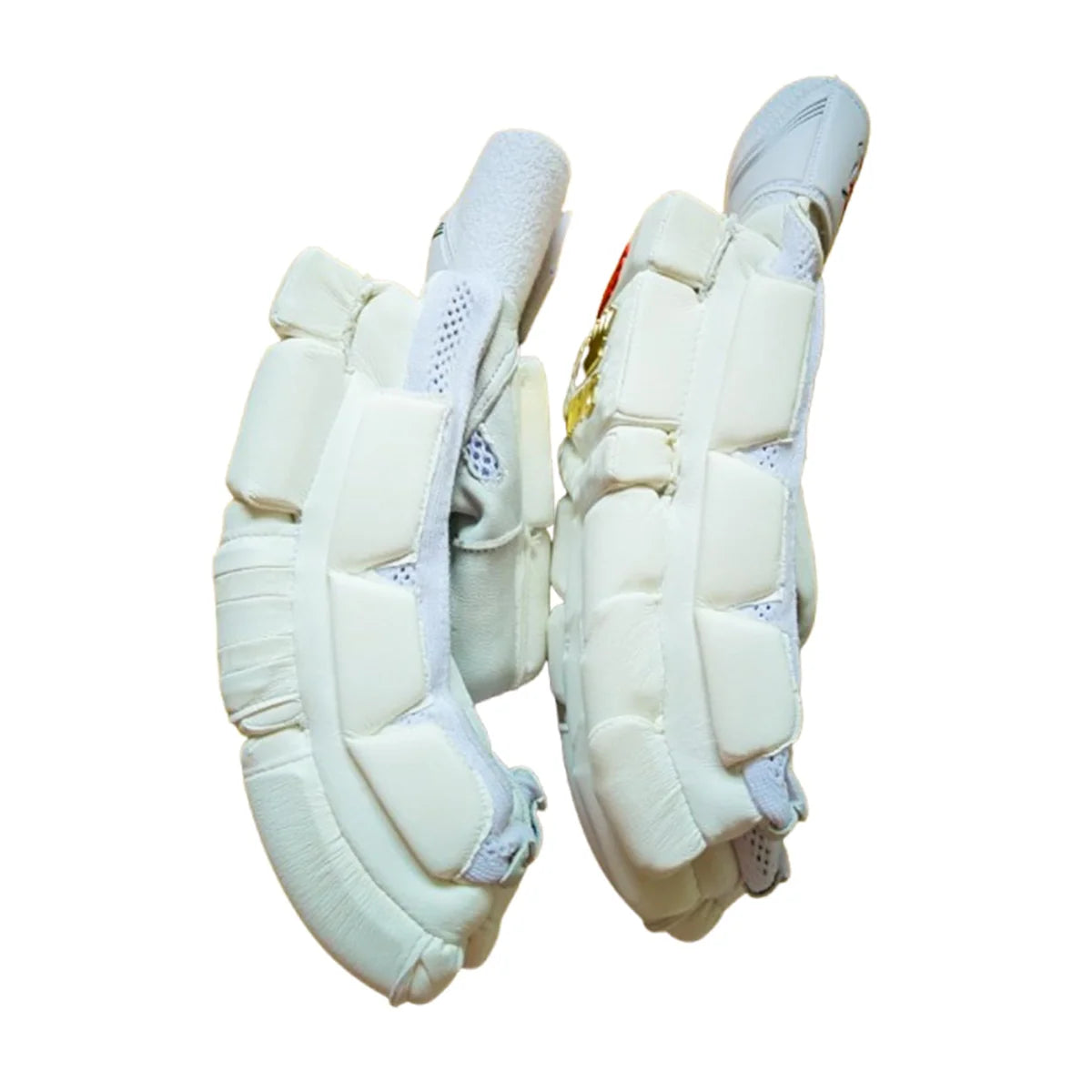 Cricket batting gloves from MRF Genius King by Cric Studio Canada, featuring protective padding and white design details.