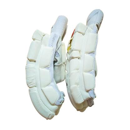 Cricket batting gloves from MRF Genius King by Cric Studio Canada, featuring protective padding and white design details.