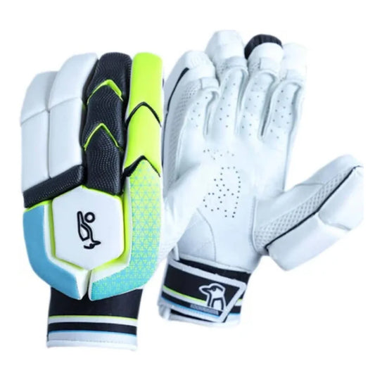 Cric Studio Canada KB Rapid Pro batting gloves with black and white design, padded palms, and adjustable wrist straps for cricket batting.